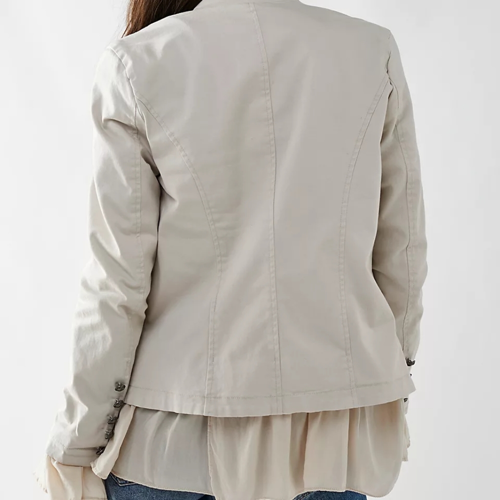 Free People Cream Ruffle Military Button Jacket - Picture 3 of 4